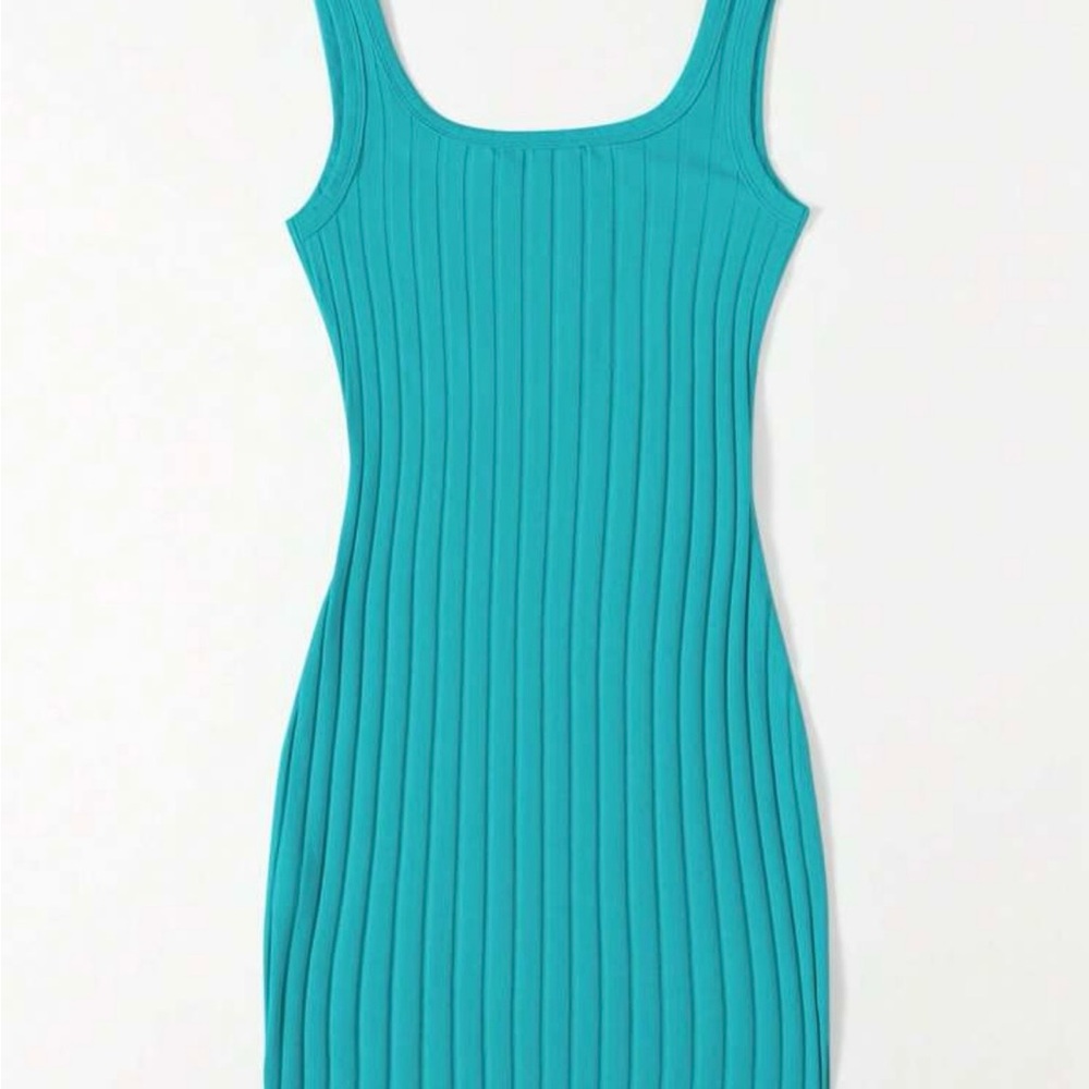 SHEIN Teal Ribbed Mini Dress
